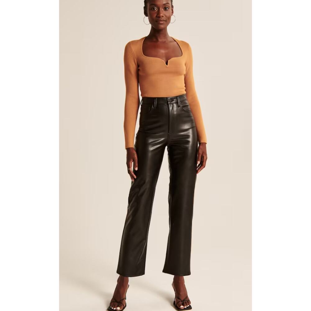 Faux Leather Pant Abercrombie Fitch Ankle Straight Ultra Hi-Rise 35/20 Black EUC